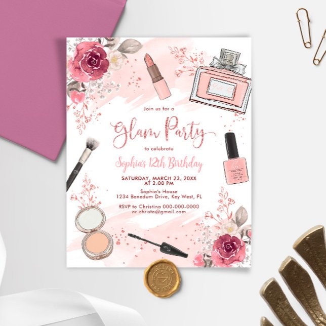 Budget Glam Makeup Blush Spa Birthday Invitation (Creator Uploaded)