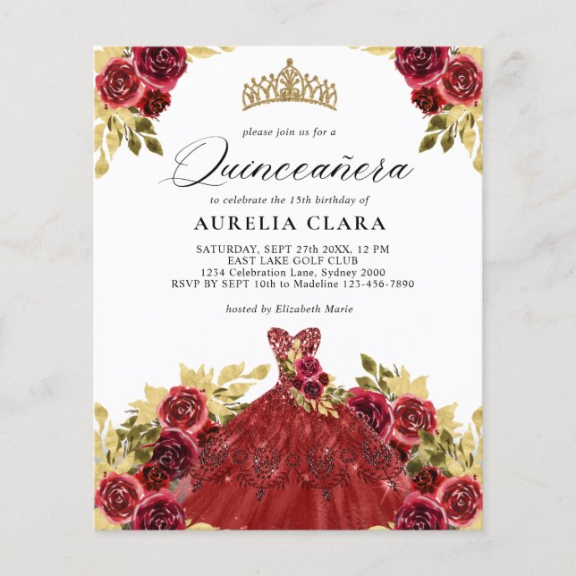 BUDGET Glam Red Dress Floral 15th Quinceañera (Front)