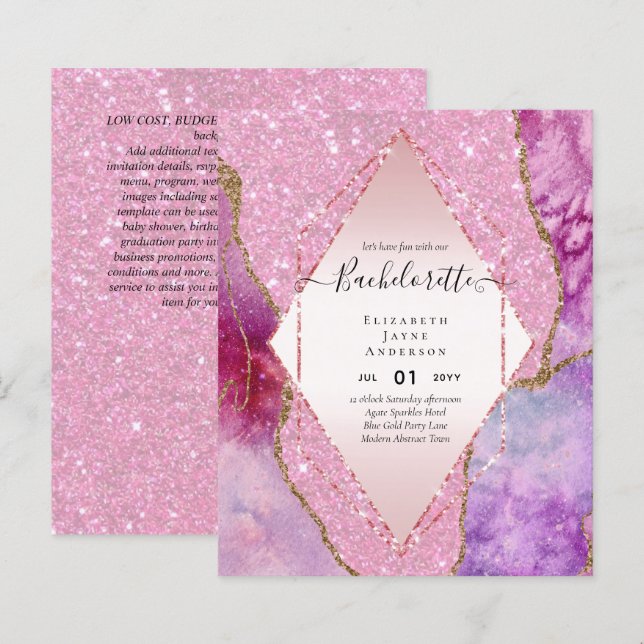 BUDGET Glitter AGATE BACHELORETTE Party Invite (Front/Back)
