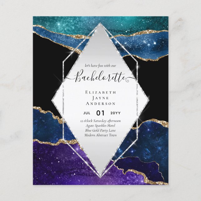 BUDGET Glitter AGATE BACHELORETTE Party Invite Flyer (Front)
