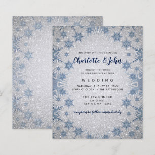 Budget Glitter Blue Snowflakes Wedding invitation
