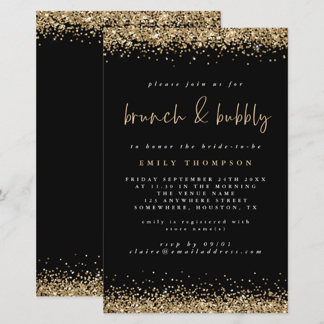 Budget Glitter Brunch Bubbly Bridal Shower Black (Front/Back)