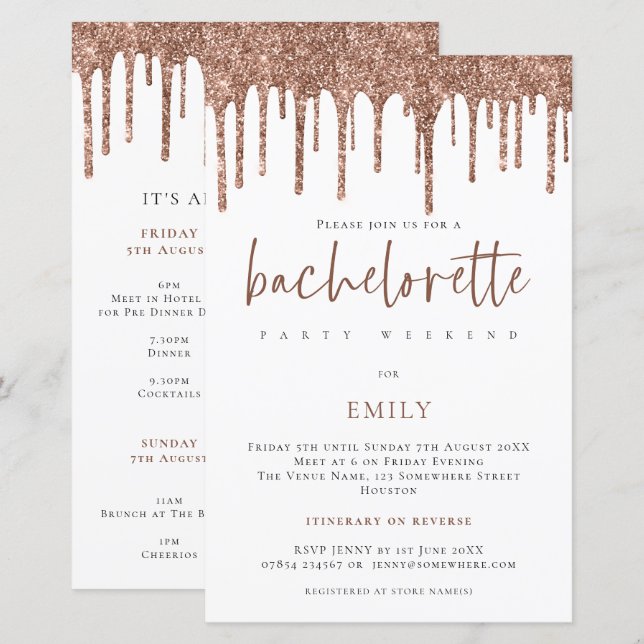 Budget Glitter Drip Bachelorette Weekend Invite (Front/Back)