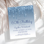 Budget Glitter Drip Blue 60th Birthday Invitation<br><div class="desc">This trendy sixtieth birthday invitation features a sparkly blue faux glitter drip border and blue ombre background. The words "60th Birthday" and the name of the guest of honour appear in casual blue handwriting script, with the rest of the customizable text in blue sans serif font. The same blue glitter...</div>