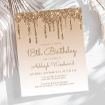 Budget Glitter Drip Gold 18th Birthday Invitation<br><div class="desc">This trendy 18th birthday invitation features a sparkly gold faux glitter drip border and ombre background. The words "18th Birthday" and the name of the guest of honour appear in casual gold handwriting script, with the rest of the customizable text in gold sans serif font. The same gold glitter drip...</div>