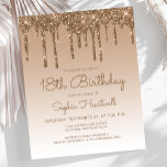Budget Glitter Drip Gold 18th Birthday Party<br><div class="desc">This trendy 18th birthday party invitation features a sparkly gold faux glitter drip border and ombre background. The words "18th Birthday" and the name of the guest of honour appear in casual gold handwriting script, with the rest of the customizable text in gold sans serif font. The same gold glitter...</div>