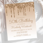 Budget Glitter Drip Gold 50th Birthday Invitation<br><div class="desc">This trendy 50th birthday invitation features a sparkly gold faux glitter drip border and ombre background. The words "50th Birthday" and the name of the guest of honour appear in casual gold handwriting script, with the rest of the customizable text in gold sans serif font. The same gold glitter drip...</div>