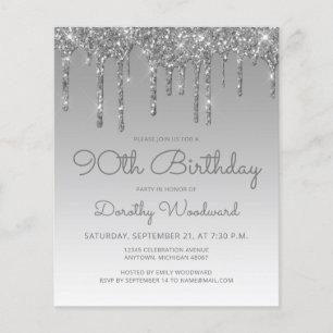 Budget Glitter Drip Silver 90th Birthday