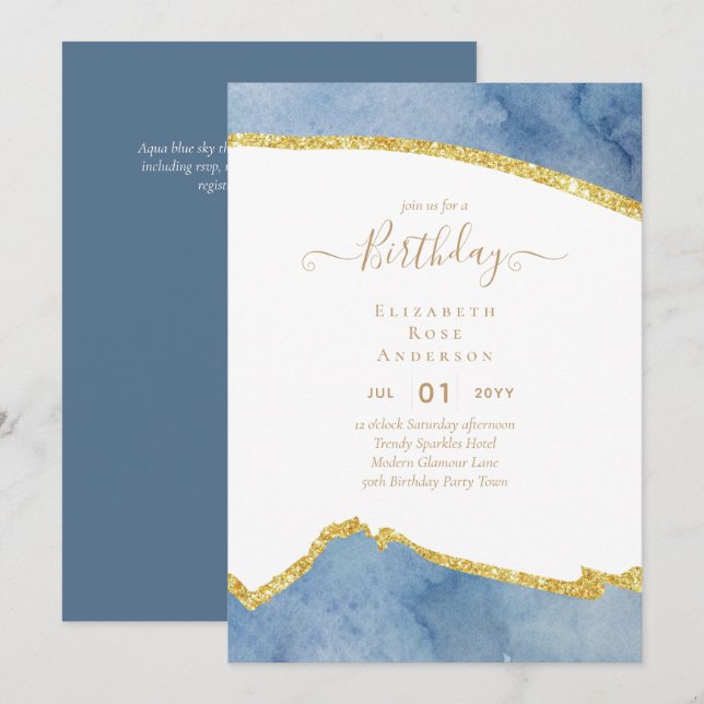 BUDGET Glitter Glam Agate Pretty Girly Any Age Invitation (Front/Back)