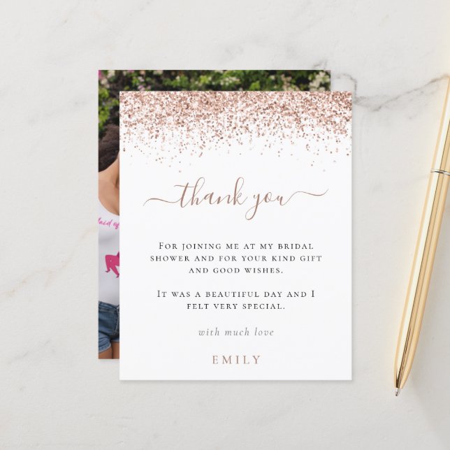 Budget Glitter Photo Bridal Shower Thank You (Front/Back In Situ)