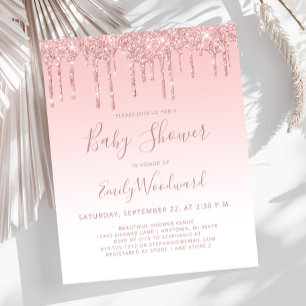 Budget Glitter Pink Girl Baby Shower Invitation