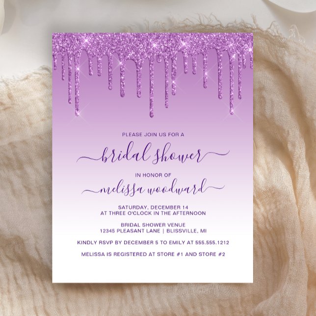 Budget Glitter Purple Bridal Shower Invitation (Creator Uploaded)
