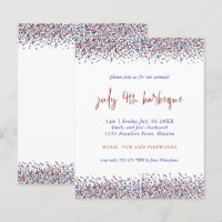 Budget Glitter Red Blue White 4th July BBQ Invite
