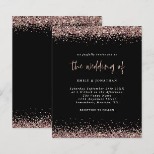 Budget Glitter Rose Gold Wedding Black Invitation