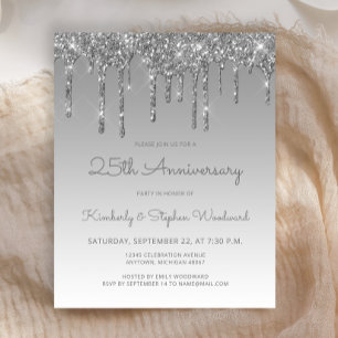 Budget Glitter Silver 25th Anniversary Invitation