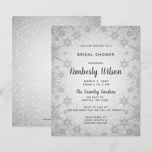 Budget Glitter Snowflakes Bridal Shower Invitation (Front/Back)