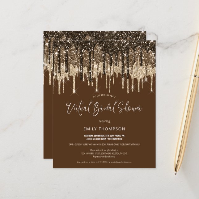 Budget Glitter Virtual Bridal Shower invitation (Front/Back In Situ)