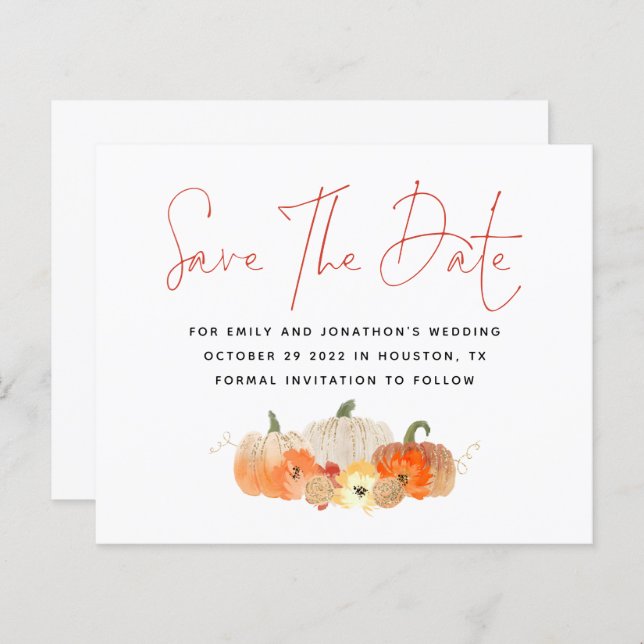 Budget Glittery Pumpkins QR Code Save The Date  (Front/Back)