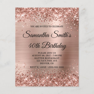 Budget Glittery Rose Gold Glam Birthday Invite