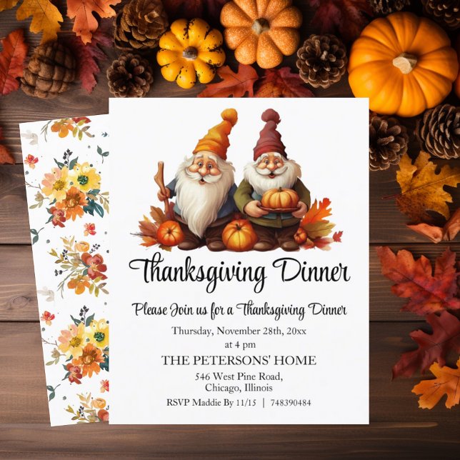 Budget Gnomes and Pumpkins Thanksgiving Invitation (Creator Uploaded)