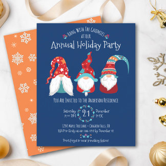Budget Gnomes Christmas Holiday Party Blue Invite