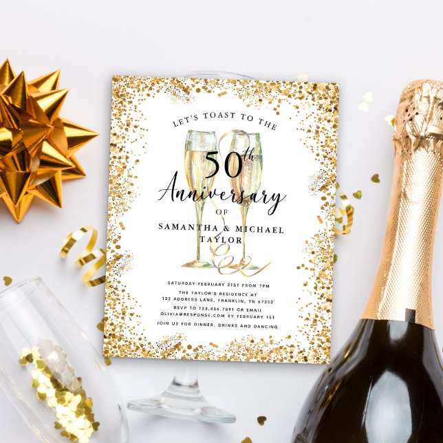 Budget Gold 50th Wedding Anniversary Invitation Flyer (Creator Uploaded)