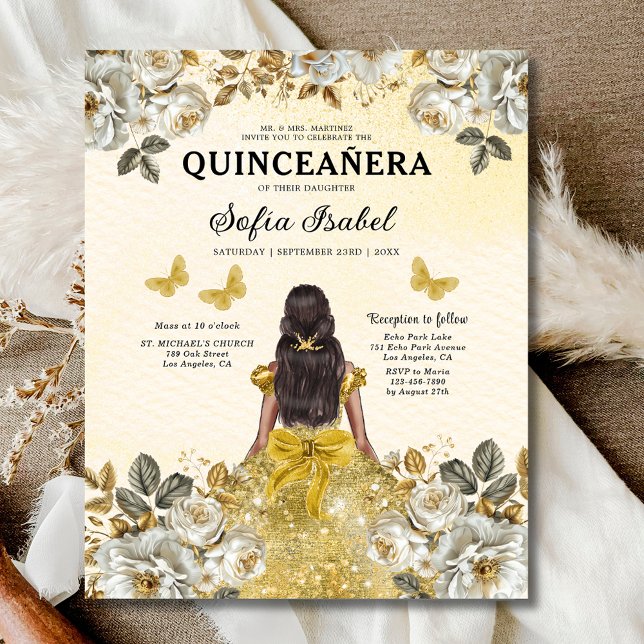 Budget Gold Bilingual Spanish Quinceanera Flyer (Creator Uploaded)