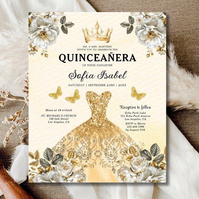 Budget Gold Bilingual Spanish Quinceanera Flyer (Creator Uploaded)