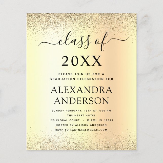 Budget Gold Black 2022 Graduation Party Glitter Flyer (Front)