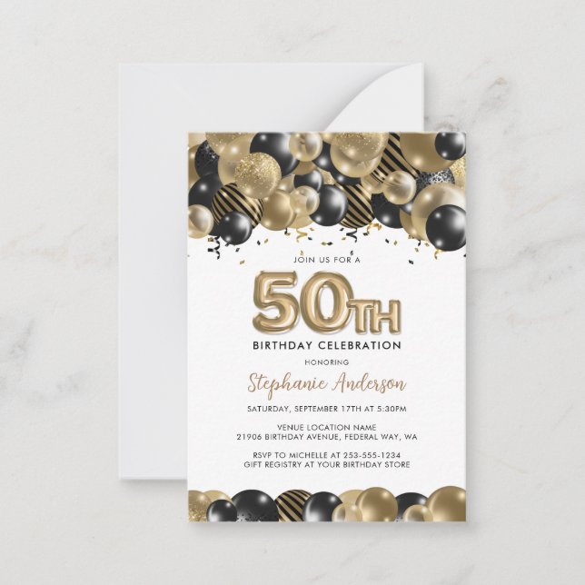 Budget Gold Black Glitter 50th Birthday Invitation (Front)