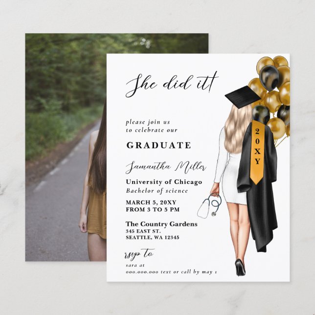 Budget Gold Black Nurse She Did It Graduation (Front/Back)