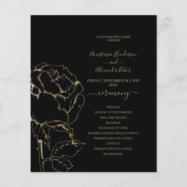 Budget Gold Classic Wedding Program card. (Front)