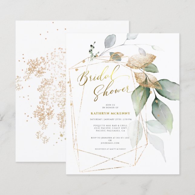 Budget Gold Eucalyptus Greenery Bridal Shower Card (Front/Back)