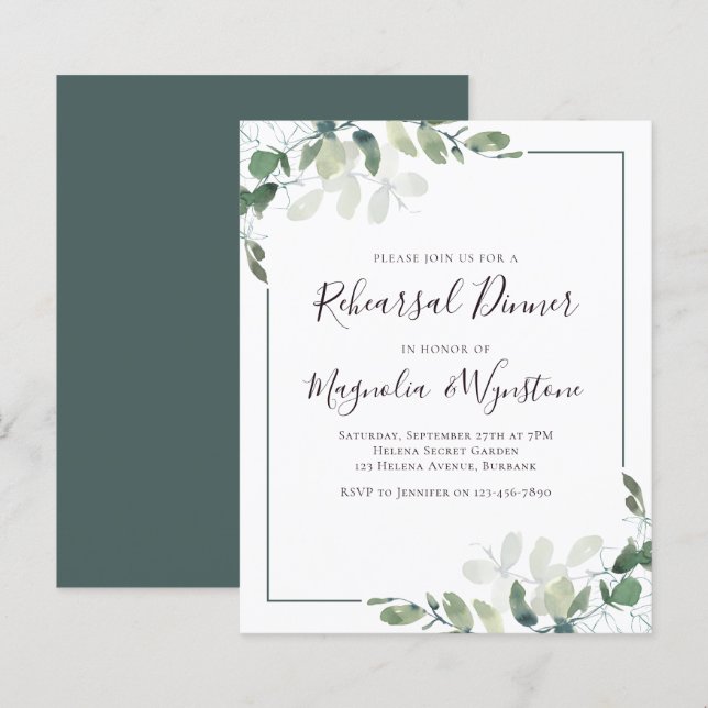 Budget Gold Eucalyptus Rehearsal Dinner Invitation (Front/Back)
