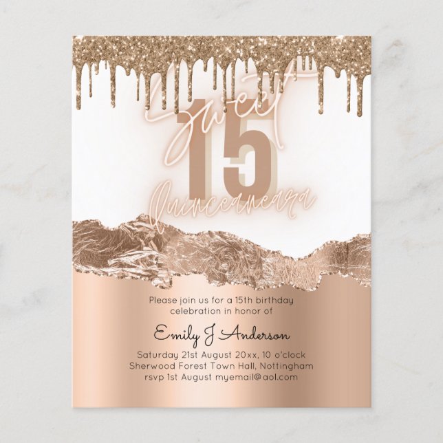 Budget Gold  Foil Glitter Quinceanera 15th Flyer (Front)