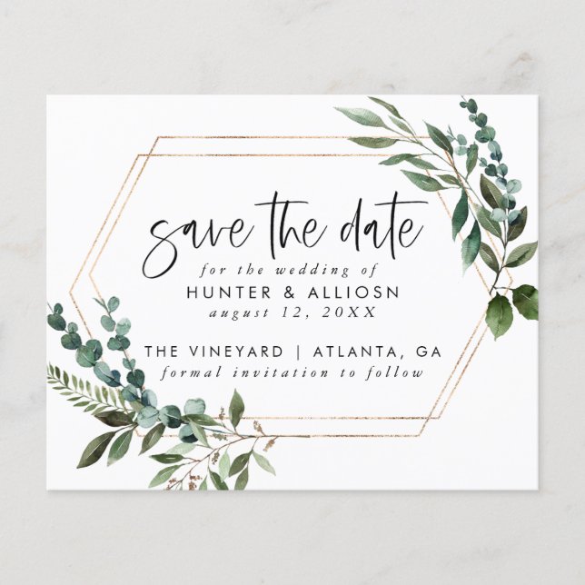Budget Gold Frame Floral Save the Date Flyer (Front)