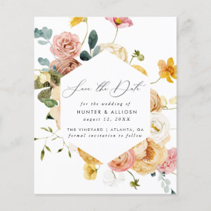 Budget Gold Frame Floral Save the Date Flyer