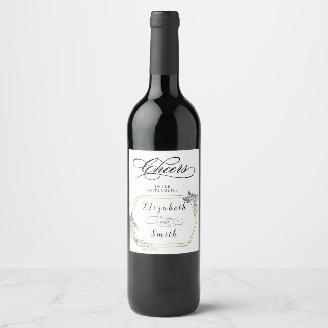 Budget Gold Frame Flyer Rustic Foliage Wedding Wine Label (Front)