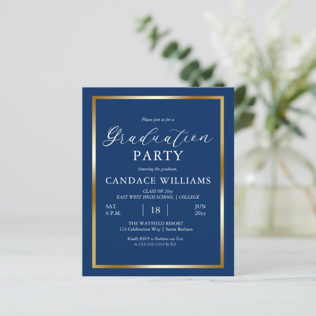 Budget Gold Frame Minimalist Party Invitation (Standing Front)