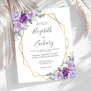 Budget Gold Frame Purple Floral Wedding Invite