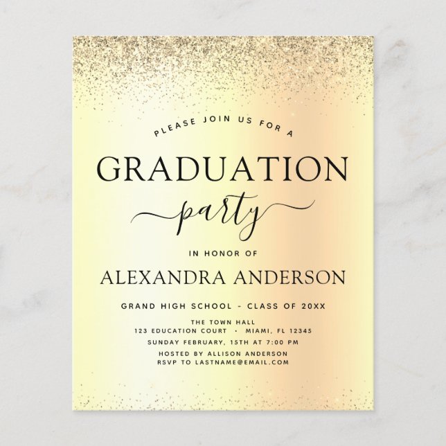Budget Gold Glitter 2023 Graduation Party Flyer (Front)