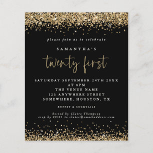 Budget Gold Glitter 21st Black Party Invitation