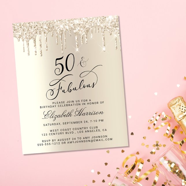 Budget Gold Glitter 50th Birthday Invitation (Creator Uploaded)