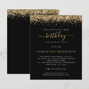 Budget Gold Glitter Any Age Birthday Black Invite