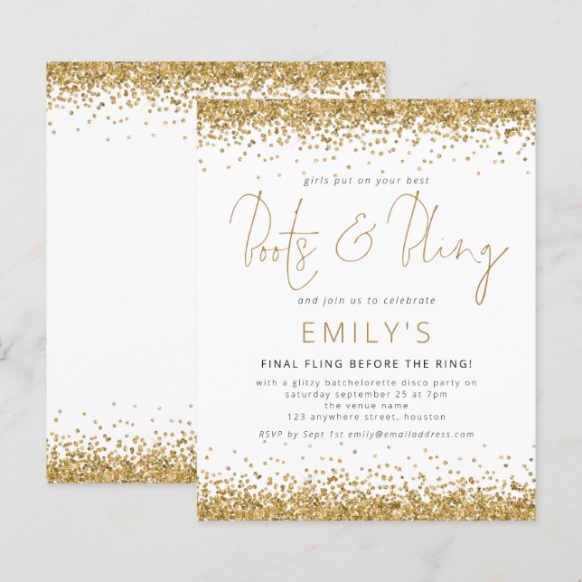 BUDGET Gold Glitter Bachelorette Disco Invite (Front/Back)
