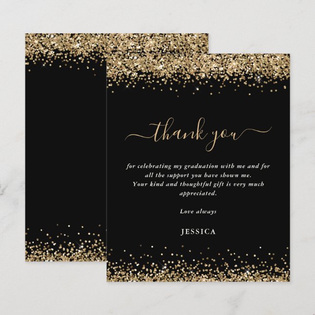 Budget Gold Glitter Black 2024 Graduation Thanks (Front/Back)