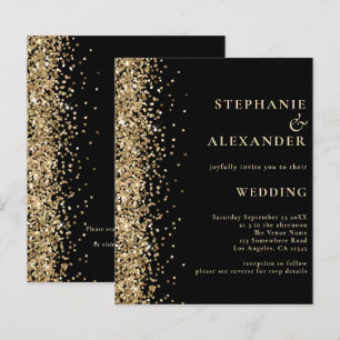 Budget Gold Glitter Black QR Code Wedding Invite
