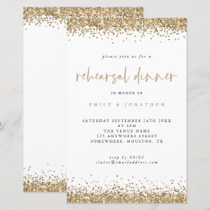 Budget Gold Glitter Border Rehearsal Dinner Invite