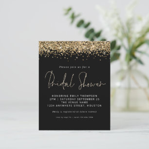 Budget Gold Glitter Bridal Shower Black Invitation