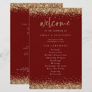 Budget Gold Glitter Burgundy Wedding Program